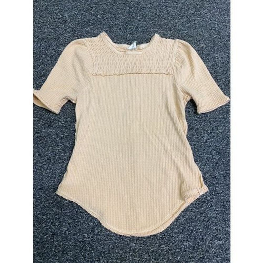 We The Free Women's Crew Shirred Stretch Yoke Top Shirt Peach XS